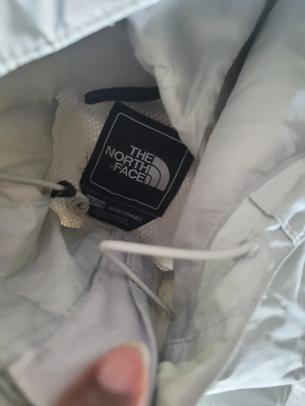 The North Face Light Gray Hooded Rain Jacket with Dark Gray Panels